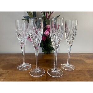 Vintage Gorham Crystal Star Blossom Champagne Flutes Set Mid Century Crystal